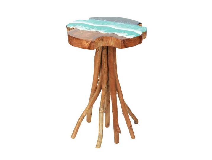 Licht-Erlebnisse Beistelltisch BALI, Baumscheibe massiv B: 40cm H: 60cm Holz Epoxidharz Meer Design Unikat