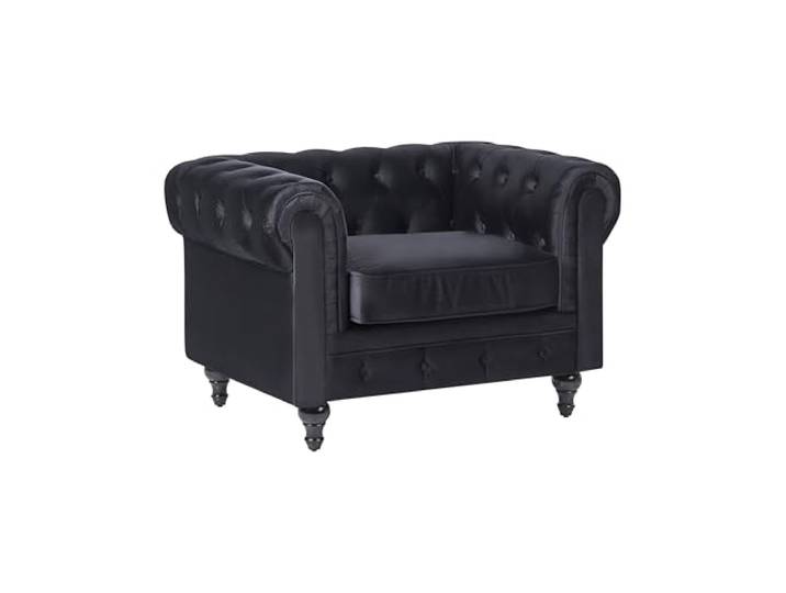 Beliani Eleganter Sessel im englischen Stil Samtstoff Schwarz Chesterfield