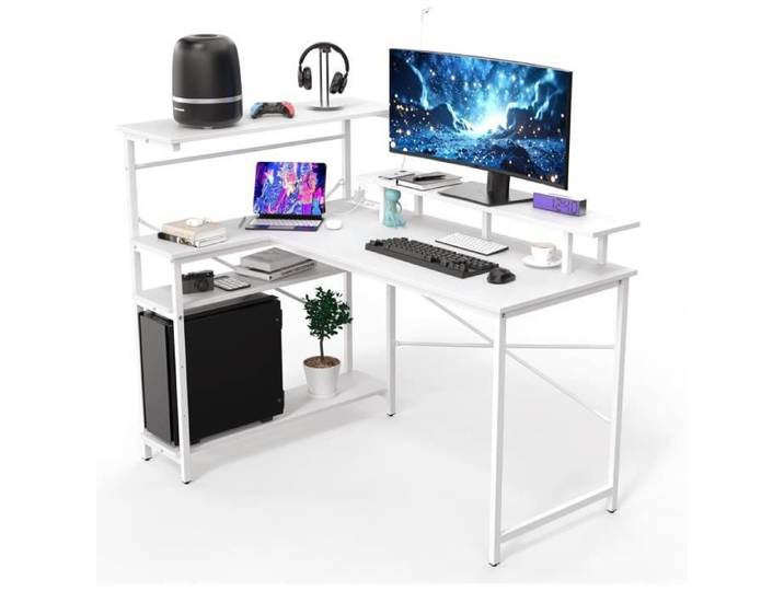 Bureau avec 2 Étagères Table à Dessin Inclinable Table de Bureau Inclinable pour Travailler Étudier Blanc 128x55x75cm
