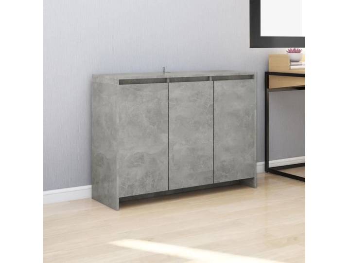 Buffet bas - MOTHINESSTO - Modèle Gris béton - 3 portes - 102x33x75 cm - Aggloméré