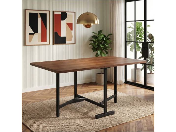 ULEVR Table à manger extensible et pliable 120 x 80 cm MDF effet noyer style minimaliste