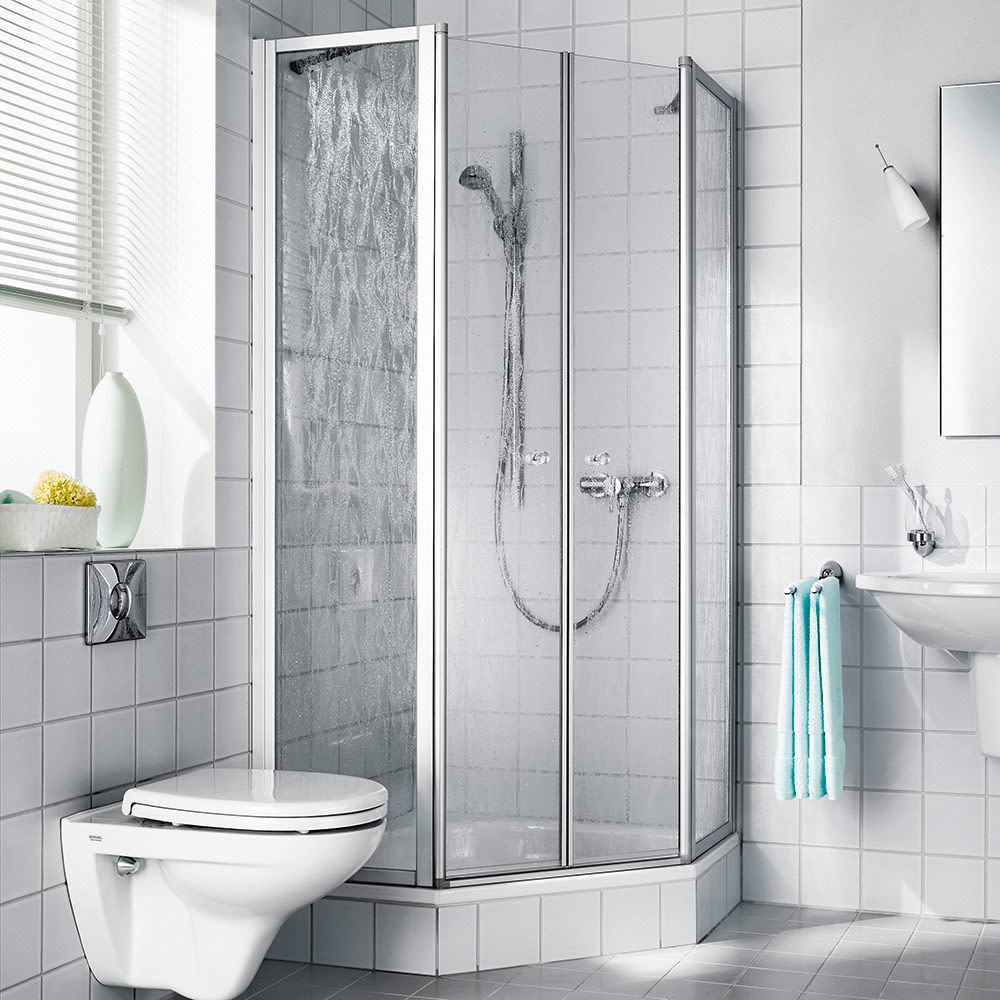 Kermi Nova 2000 F43 Fünfeck-Duschkabine mit Pendeltüren u. Festfeldern 90x90x185 cm, Duschkabinen, N2F430901811K,
