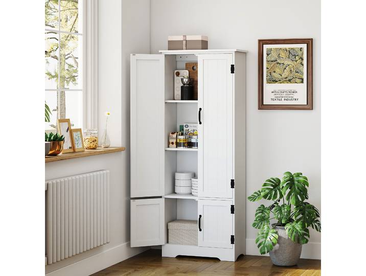 HOMCOM Buffet Cuisine Blanc 2 Placards 3 Étagères MDF
