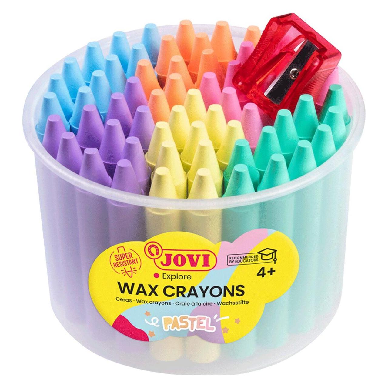 Jovi Jovicolor Wachsmalstifte rund, pastel farblich sortiert, 60 Stück in Dose, 1 Spitzer (60x) (980/60P-JV)