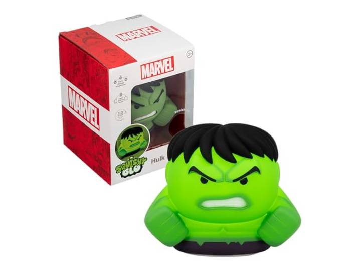 Marvel Hulk SquishyGlo Light - Produit Marvel officiellement licencié Construction en silicone souple Batterie rechargeable 3 niveaux de luminosité Fonction minuterie Veilleuse Marvel
