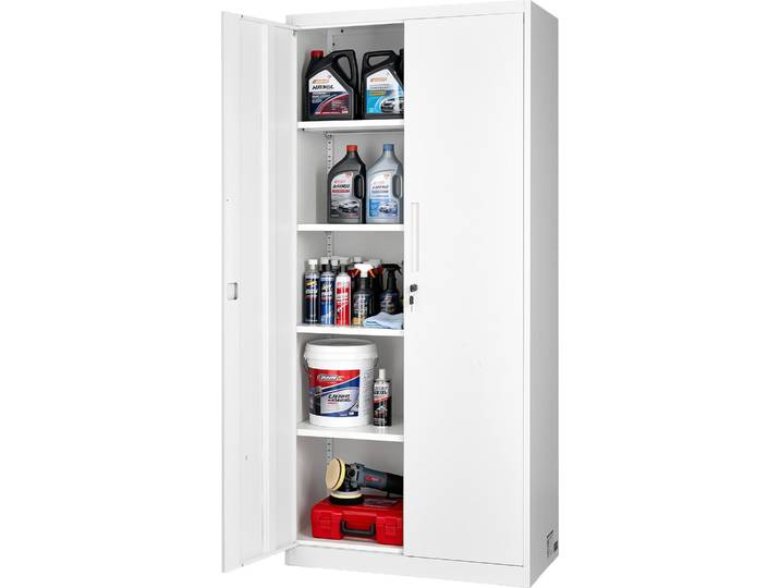 Armoire de rangement métallique VEVOR 175 cm Verrouillable\, armoire à dossiers avec 4 étagères réglables\, 2 portes magnétiques\, 2 clés et 5 compartiments Idéale pour le garde-manger\, le cellier\, la cave\, l'armoire à outils