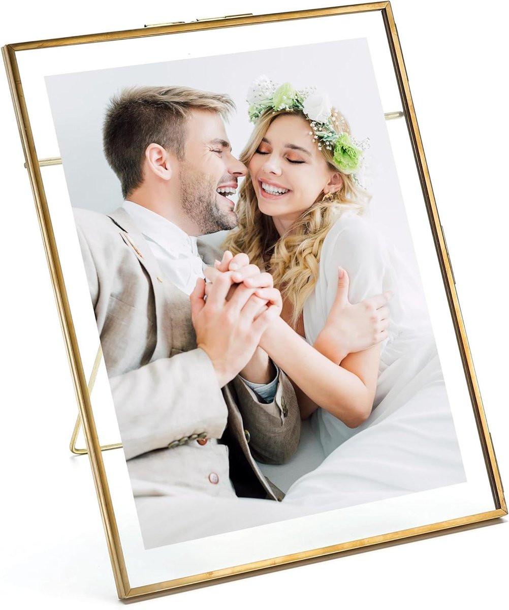 Fotolijst Messing Frame Dubbelzijdig Glas Goud 8x10 inch