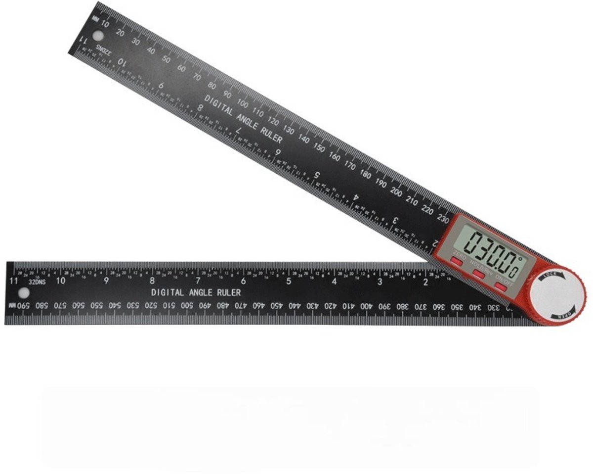 Digitale hoekmeter 300 mm, 2-in-1 digitale gradenboog met LCD-scherm en vergrendelingsfunctie, zwart