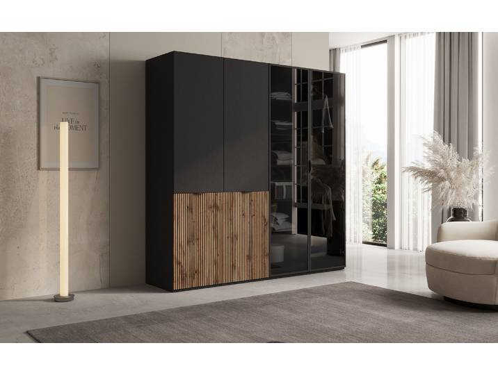 Moduro Varen – Zweimoduliger Design-Kleiderschrank mit Holz- und Glasfront - Schwarz - Luxusbetten24