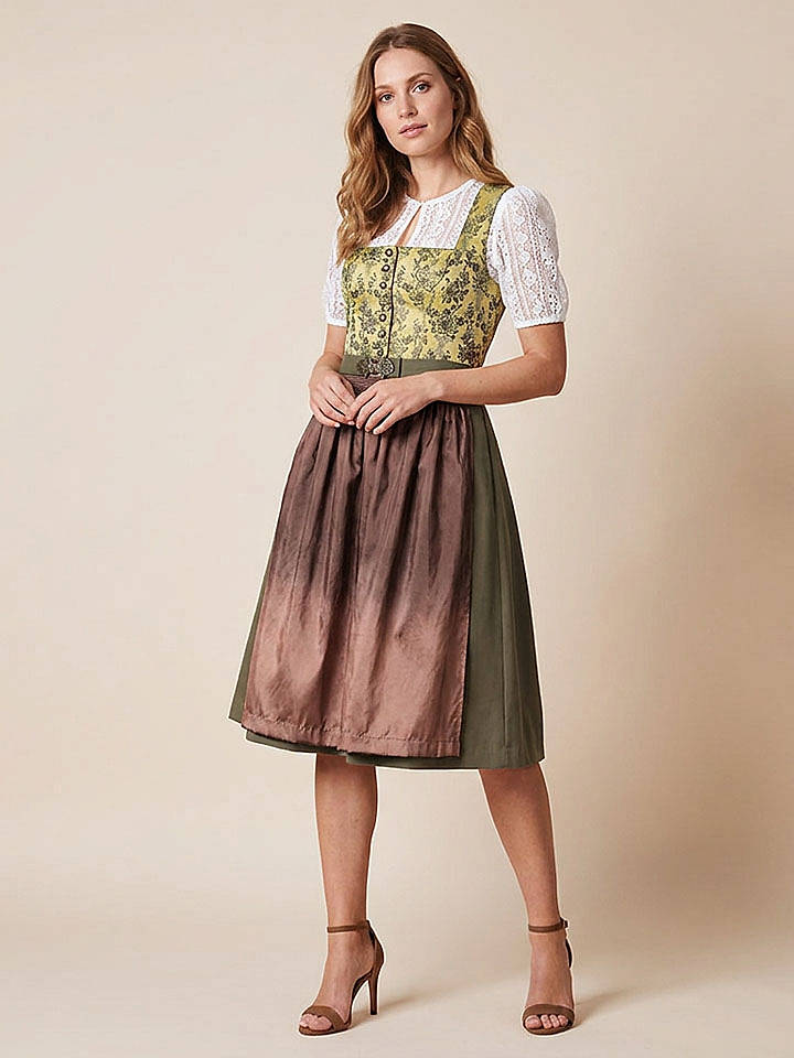 Turi Landhaus Dirndl in Gelb/ Grün/ Braun - 42