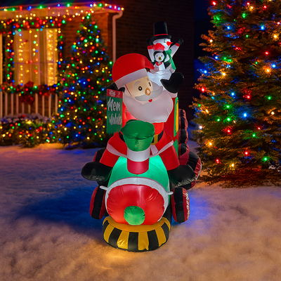 PRiME Inflatable Santa Claus Train Toys, Christmas Outdoor Party Decorations, Home Yard LED Lighted Ornaments qm1317 82wj