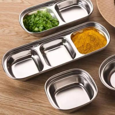 Combo Retail Shop Stainless Steel 3 compartment Dip Tray, BBQ Seasoning Sauce Tray, Restaurant Cutlery For Sauces & Spices Stainless Steel 3 compartment Dip Tray, BBQ Seasoning Sauce Tray, Restaurant Cutlery For Sauces & Spices