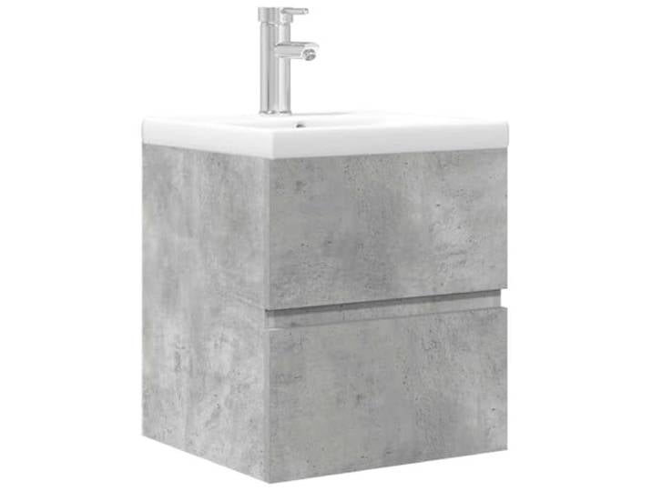 Fisinber 2-tlg Badmöbel-Set mit Waschbecken Betongrau 41cm Wandmontage Wandhängendes Badezimmerset für das Gästebad mit pflegeleichtem Keramikwaschbecken und kompaktem Holzwerkstoff-Schrank.