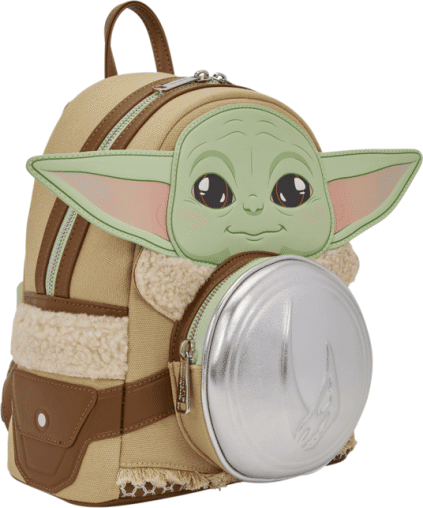 Loungefly Star Wars: The Mandalorian Grogu Anzellan Mini Backpack - Officially Licensed, Faux-Leather, Sherpa Trim, Zip-Around Main Compartment