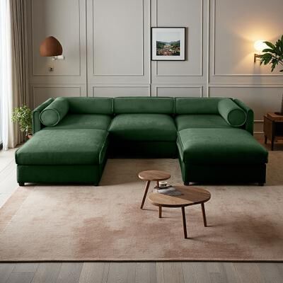 Chenille Modular Sectional Sofa with Cylindrical Backrest