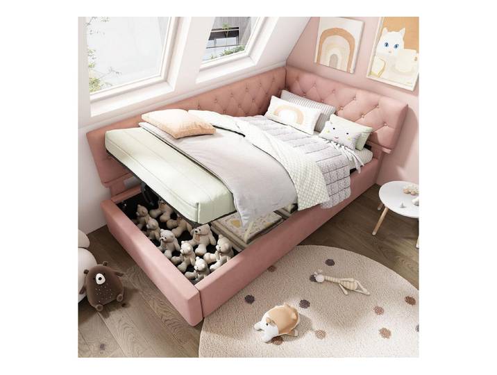 LuxusKollektion Polsterbett Polsterbett 90x200 Rosa Samt mit Stauraum