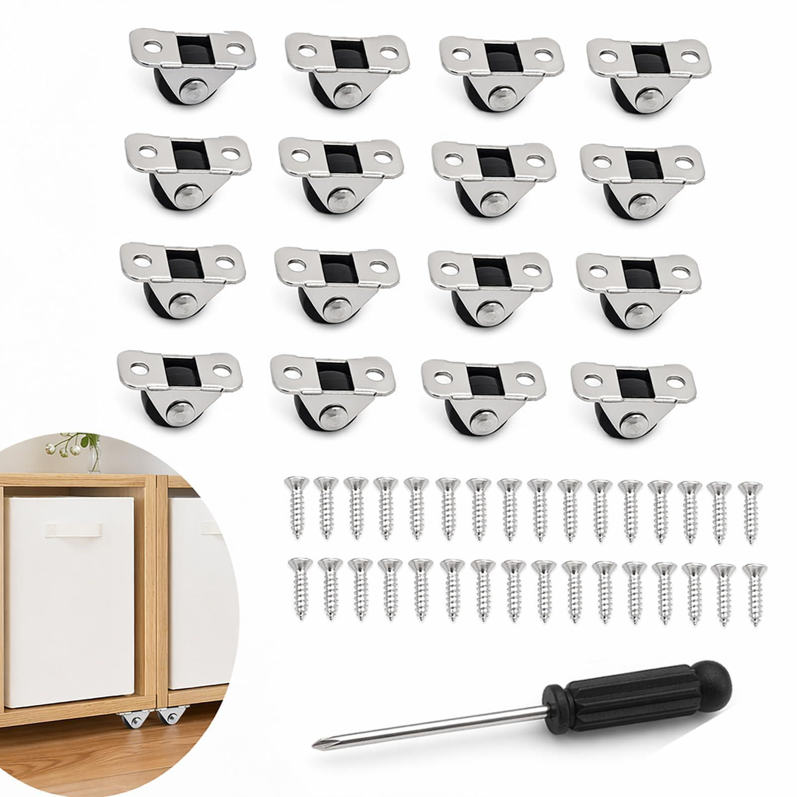 Solidchoice Mini meubelrollen set van 16 stuks inclusief schroeven en schroevendraaier