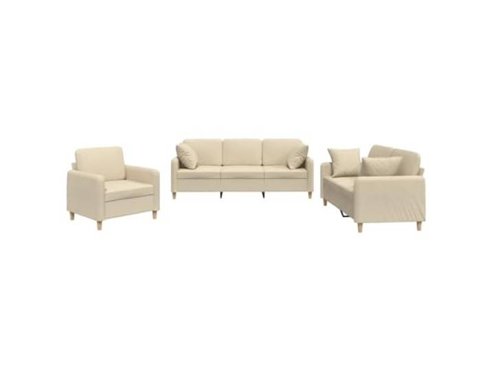 KUTYWEXFM 3-TLG Sofagarnitur mit Kissen Couch Set Creme Polstermöbel Komplette Polsterecke für Wohnzimmer und Büro: Ausgewogener Sitzkomfort durch dicke Polsterung und langlebigen Stoffbezug.