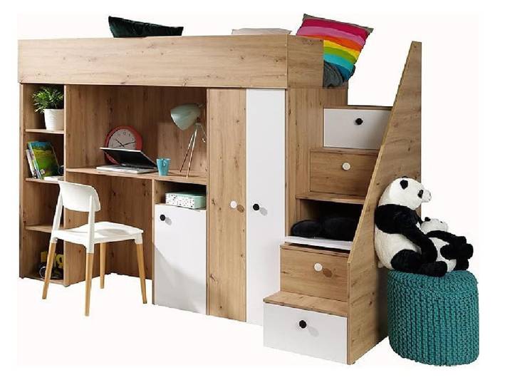 ABIKS MÖBEL Hochbett SMART 14 Etagenbett für Jugendliche mit Schreibtisch, Kleiderschrank