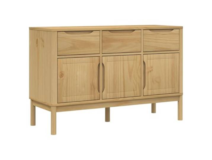LASWWQMRF Sideboard Floro 114x43x74 cm Kiefer Massivholz Wachsbraun Vielseitiger Kommodenschrank für Wohnzimmer und Schlafzimmer mit geräumigen Fächern und stabiler Holzkonstruktion.