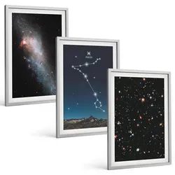 BILDER SET 3er Set - 40x60 cm Silberner Rahmen - Die kosmischen Landschaften der Fische-Galaxie