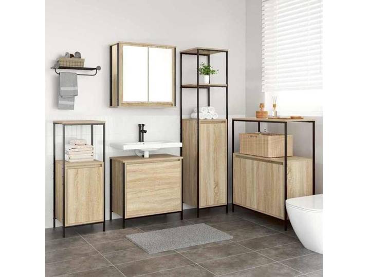 Ensemble de Meubles de Salle de Bain 5 Pièces Beige Bois d'Ingénierie