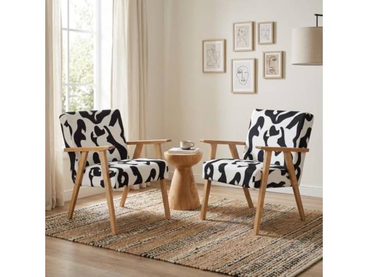 Family Meble 2er-Set Sessel Soler Design – 2 Retro-Sessel im Vintage-Stil mit Stoff-Bezug – Schwarz · 2