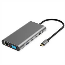 VALUE USB-C Dockingstation, 4k HDMI, DP, VGA, Gigabit Ethernet, USB-C, USB-A, PD 12.99.1147