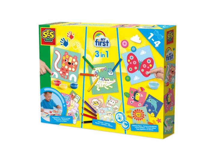 SES My first My first - 3 in 1 Vingerverven, kleuren en vormen plakken