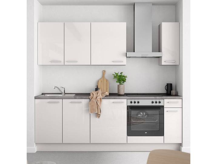 Küchenzeile Low-Line Flash Kombi C 240cm Ausrichtung rechts Grau/Seidengrau ohne Elektrogeräte