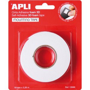 APLI Montageband Mounting Tape, 2,28m x 19mm, stark, doppelseitig, weiß