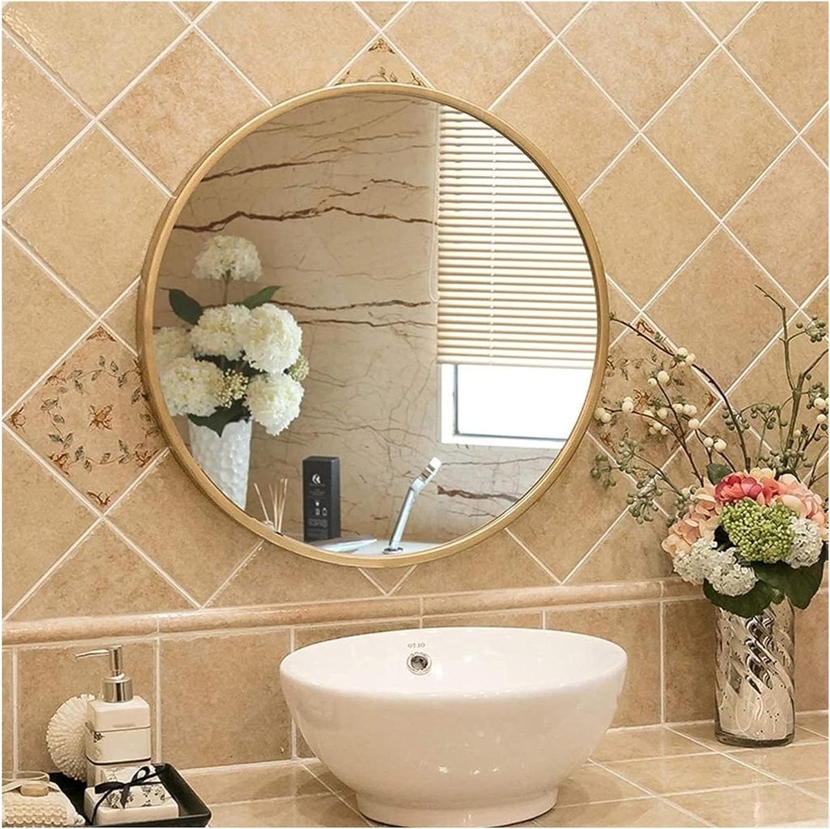 Ronde Wandspiegel Goud - Decoratieve Spiegel voor Badkamer en Make-up