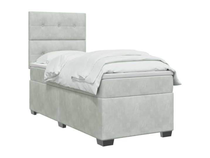PUGYNBK Boxspringbett, hellgrau, 100 x 200 cm, Samt Verstellbares Kopfteil, USB-LED-Lichter, abnehmbare Bezüge, mittlere Festigkeit