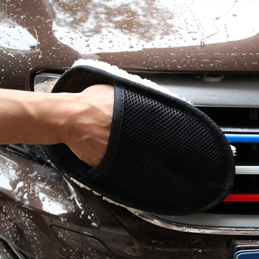 INF Weiche Auto-Waschhandschuhe aus Kunstwolle (2er-Pack) - Kratzfreie Plüsch-Reinigungshandschuhe