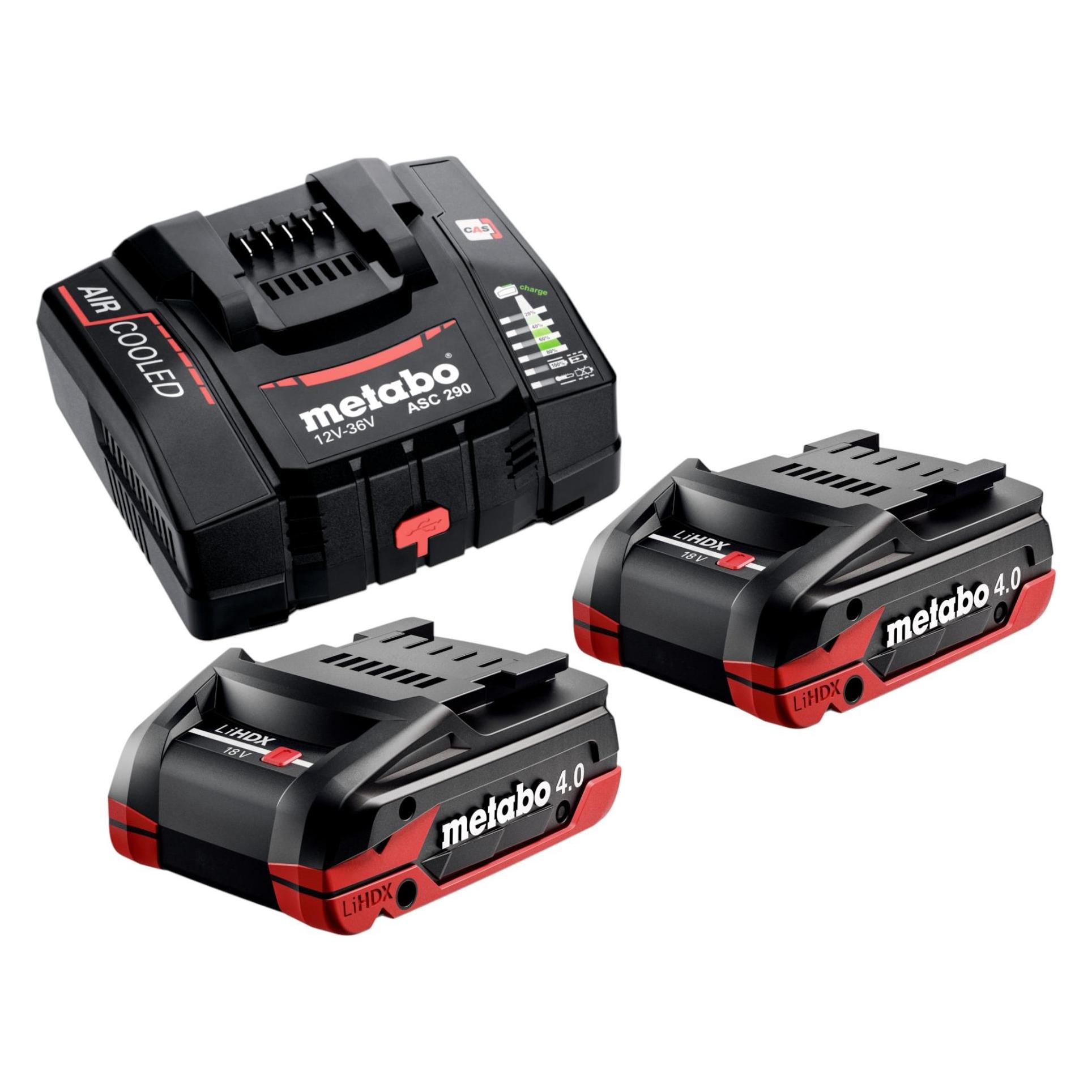 Metabo Basis Set 2x LiHDX Akkupack 18 V 4,0 Ah Akku ( 2x 624974000 ) + ASC 290 Ladegerät ( (18 V) (53702211)