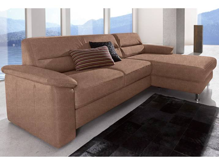 Ecksofa, Luxus-Microfaser & Naturleder, Braun, 251×165 cm, Boxspring-Polsterung, Modern, sit&more