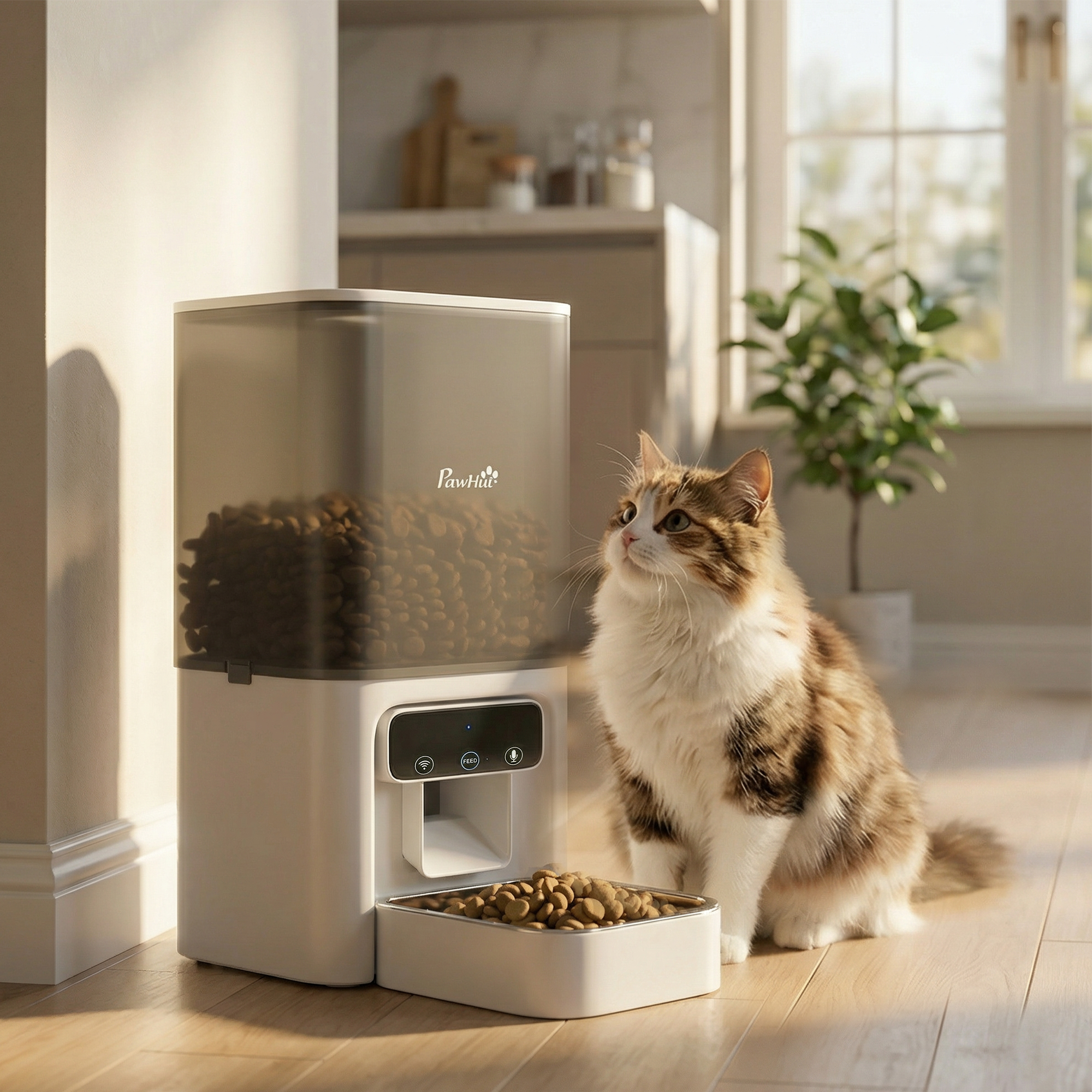 Pawhut Distributore Automatico di Cibo per Gatti 4.5L con APP e Registratore Vocale    Aosom Italy