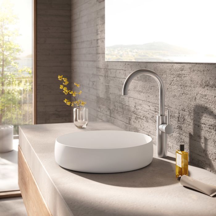 Herzbach DESIGN iX WT-Einlochbatterie XL-Size 17.020310.3.09 Griff seitlich, mit PUSH-Ablauf, Edelstahl