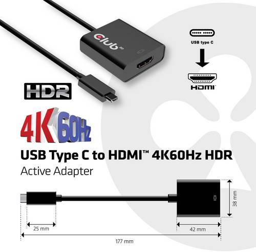 club3D CAC-2504 USB Adapter [1x USB 3.2 Gen 2 Stecker C (USB 3.1) - 1x HDMI-Buchse] Schwarz