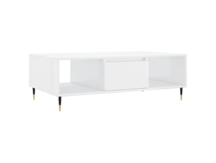 Favemtsl Couchtisch Hochglanz-Weiß 104x60x35 cm Wohnzimmertisch Moderne Optik für Wohnzimmer mit 3 Fächern, stabilem Eisengestell und pflegeleichter Oberfläche.