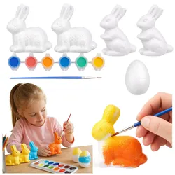 Set zum Bemalen von Styropordekorationen 4 Hasen 2 Eierfarben