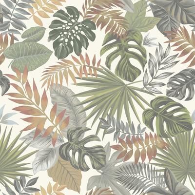 RoomMates Green & Orange Palm Frond Toss Peel and Stick Wallpaper