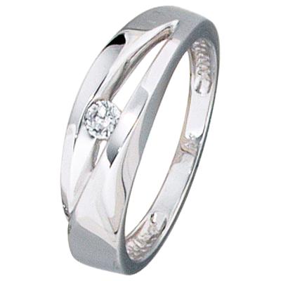 Goldring JOBO Gr. 50, weiß (weißgold 375), Fingerringe, Damen, 50, Weißgold 375, Goldring, 375 Weißgold mit Zirkonia