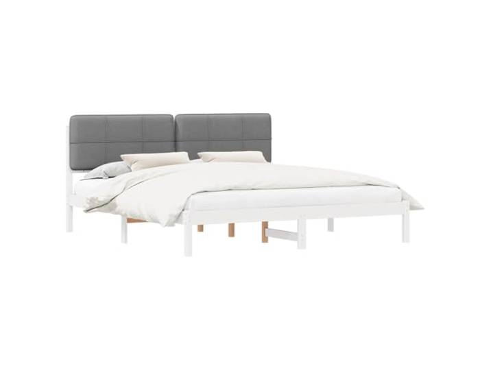PUGYNBK Bettrahmen mit gepolstertem Kopfteil in Hellgrau Massives Kiefernholz, Bezug abnehmbar und waschbar, Plattform-Design mit Lamellen, einfache Installation