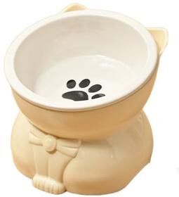 Inspired Living Slanted Ceramic Cat Bowl Non Slip Elevated Pet Feeder beige