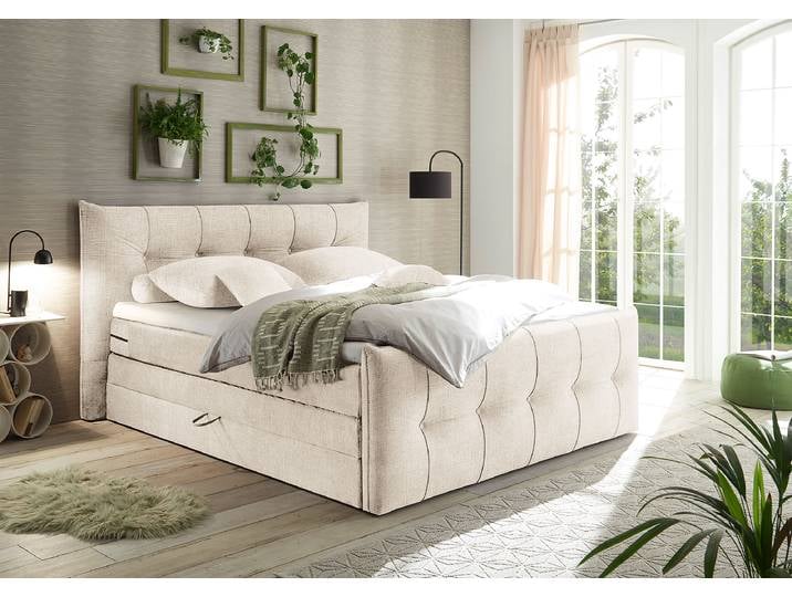 Boxspringbett Sachui 180 x 200cm Chenille Triss Weiß