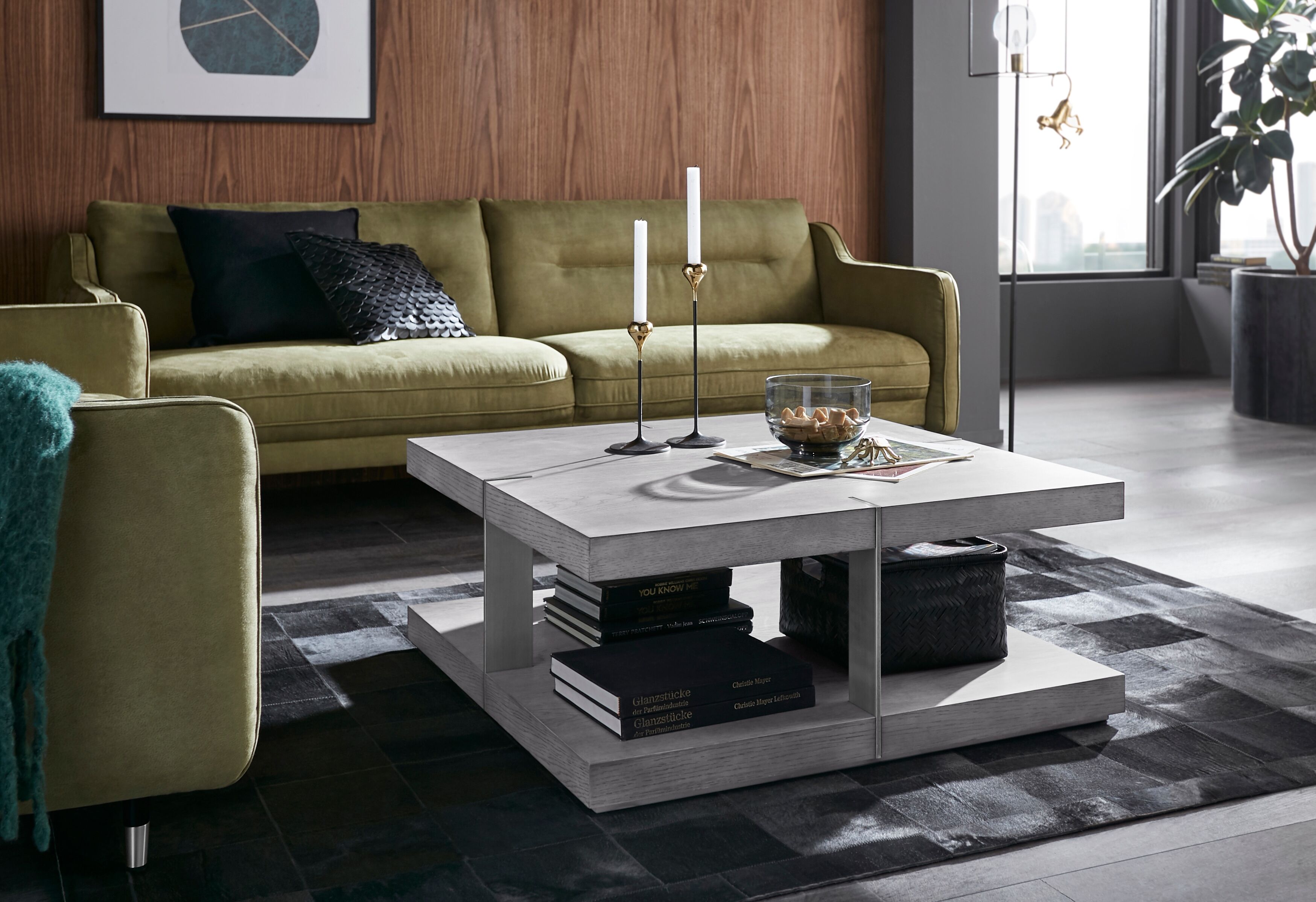 Couchtisch GOODPRODUCT "Verrazzano", bunt (grau, silberfarben), B:100cm H:38cm T:100cm, Tische, Couchtisch grau, silberfarben B/H/T: 100cm x 38cm x 100cm