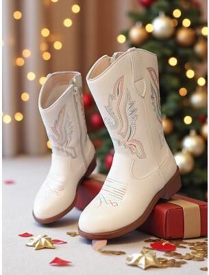 LightInthebox Korean Idol Inspired Pop Star Costume Shoes Girls' Pink Glitter Cowboy Boots with Embroidered Wings Western Style Performance Footwear for Dance and Party Outfits