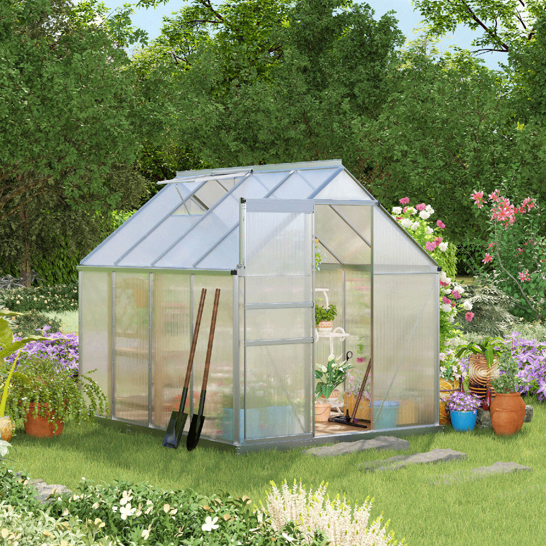Dakota Fields Outsunny Polycarbonate Walk-in Garden Greenhouse w/ Sliding Door Silver Tone 199cm H X 190cm W X 253cm D