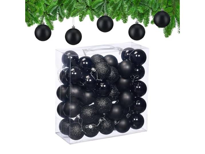 Relaxdays Boule de Noël\, lot Pratique de 50\, en Plastique Robuste\, pour Le Sapin\, diamètre : 6 cm\, Noire